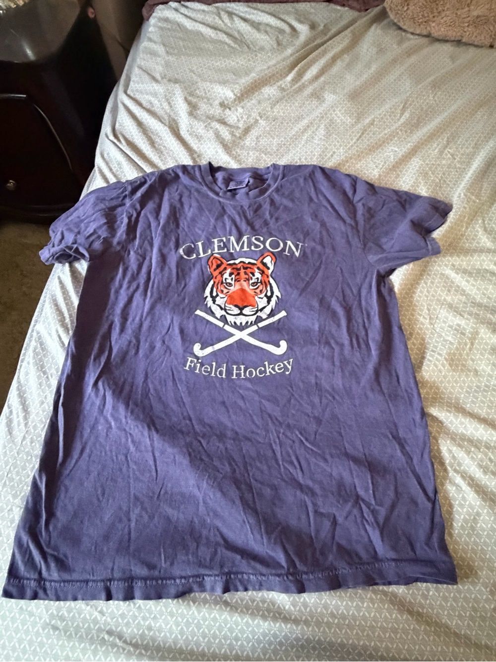 Comfort Colors Purple Clemson Field Hockey Tee with Tiger Graphic